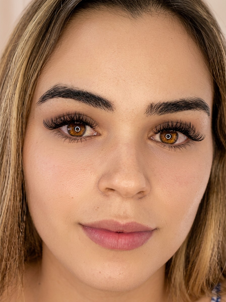 Close frontal de extensão de cílios com efeito volumoso